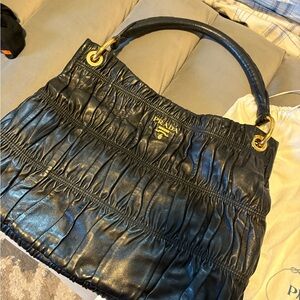 Prada Black Gathered Leather Shoulder Bag